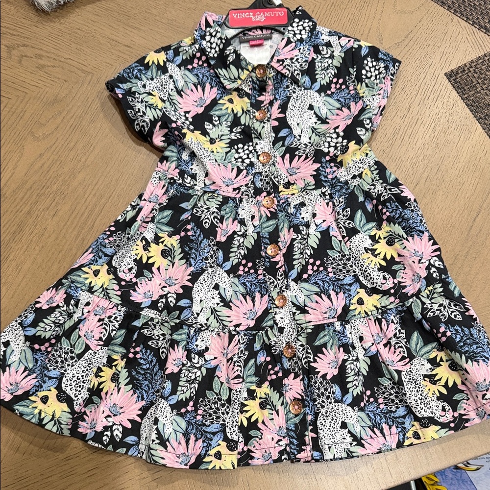 Vince Camuto Kids Jungle Print Dress - Black and Pink